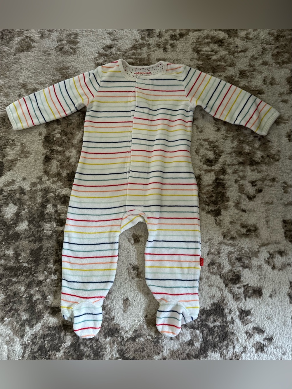 Magnetic Me White Footed One-Piece with Rainbow Stripes